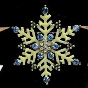 Hallmarked Vintage Snowflake Enamel & Rhinestone Brooch /Pin